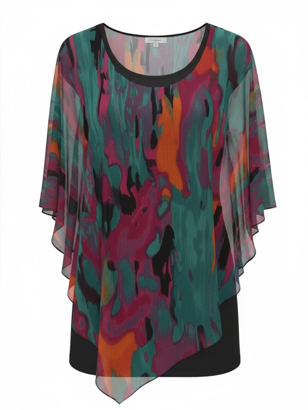 CALESSA Black Top with Teal, Magenta & Blue Accents 2X